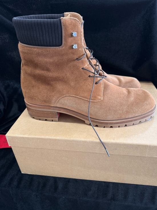 Christian Louboutin Tan Suede Lace-Up Men\'s Boots